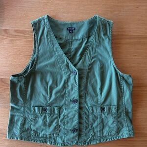 J. Crew Olive Green Button-Front Sleeveless Vest